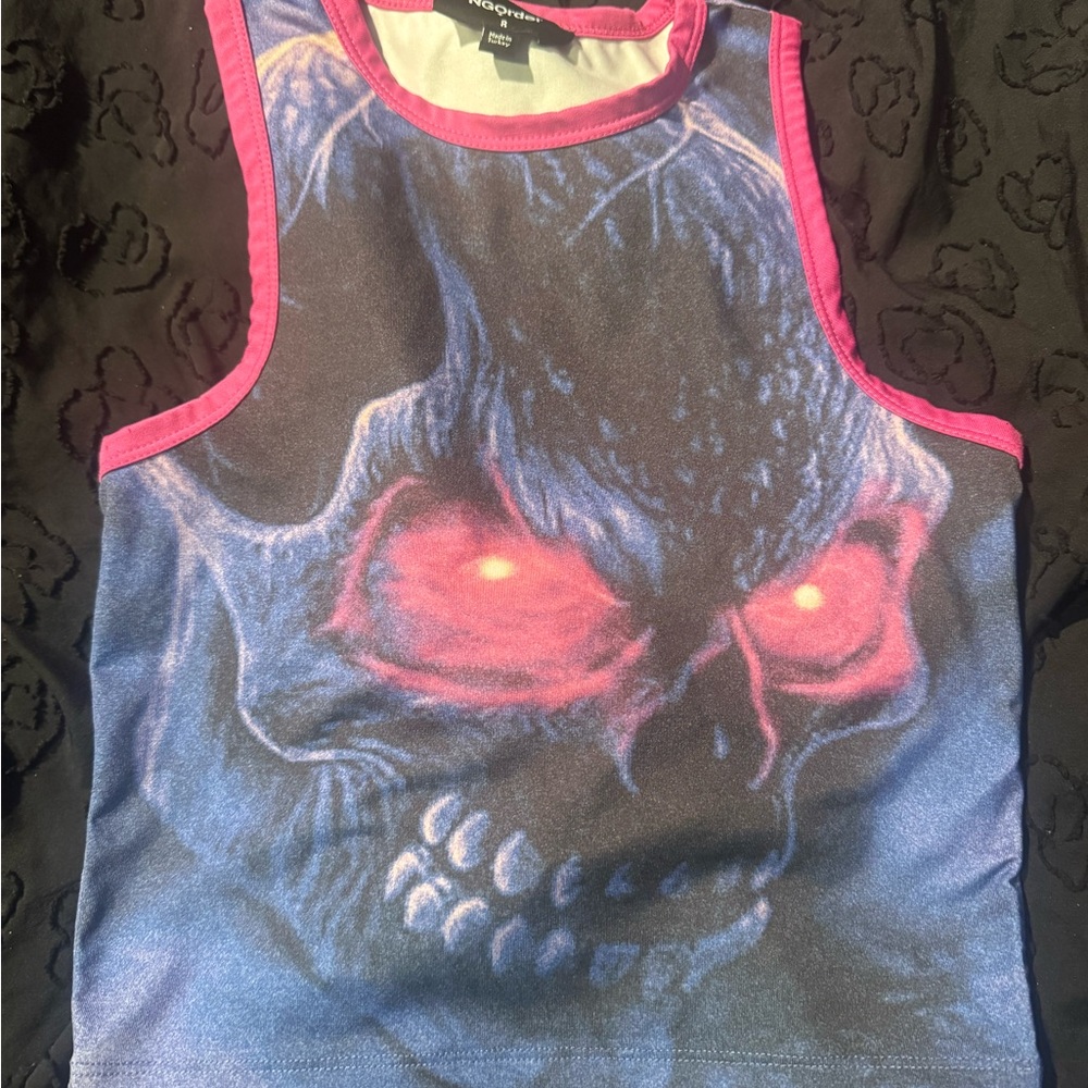 Graphic Skull Tank Top - Pink Trim